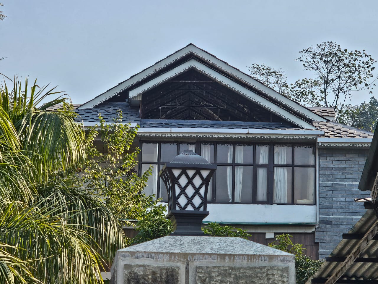 Slate roof, garden view